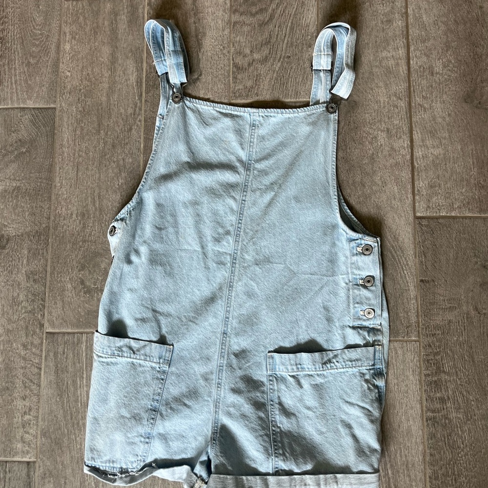 AE Easy Baggy Denim Short Overall Light Blue